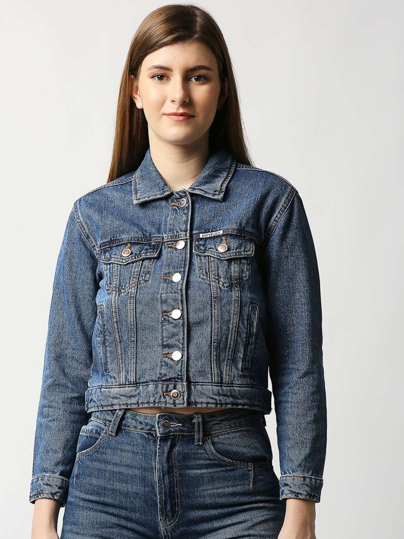 Buy LOVEGEN Women Blue Washed Pure Cotton Crop Denim Jacket Jackets for Women 19259384 Myntra