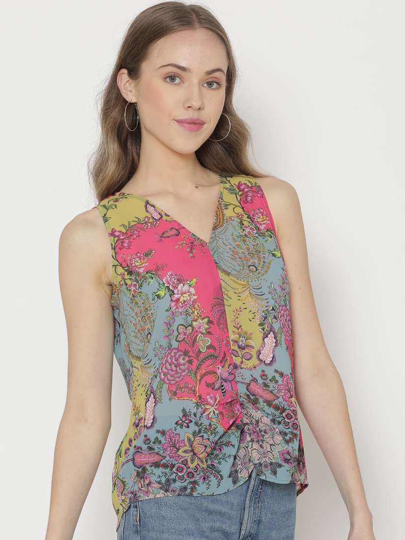 Buy SHAYE Blue Floral Print Georgette Top Tops for Women 19261828 Myntra