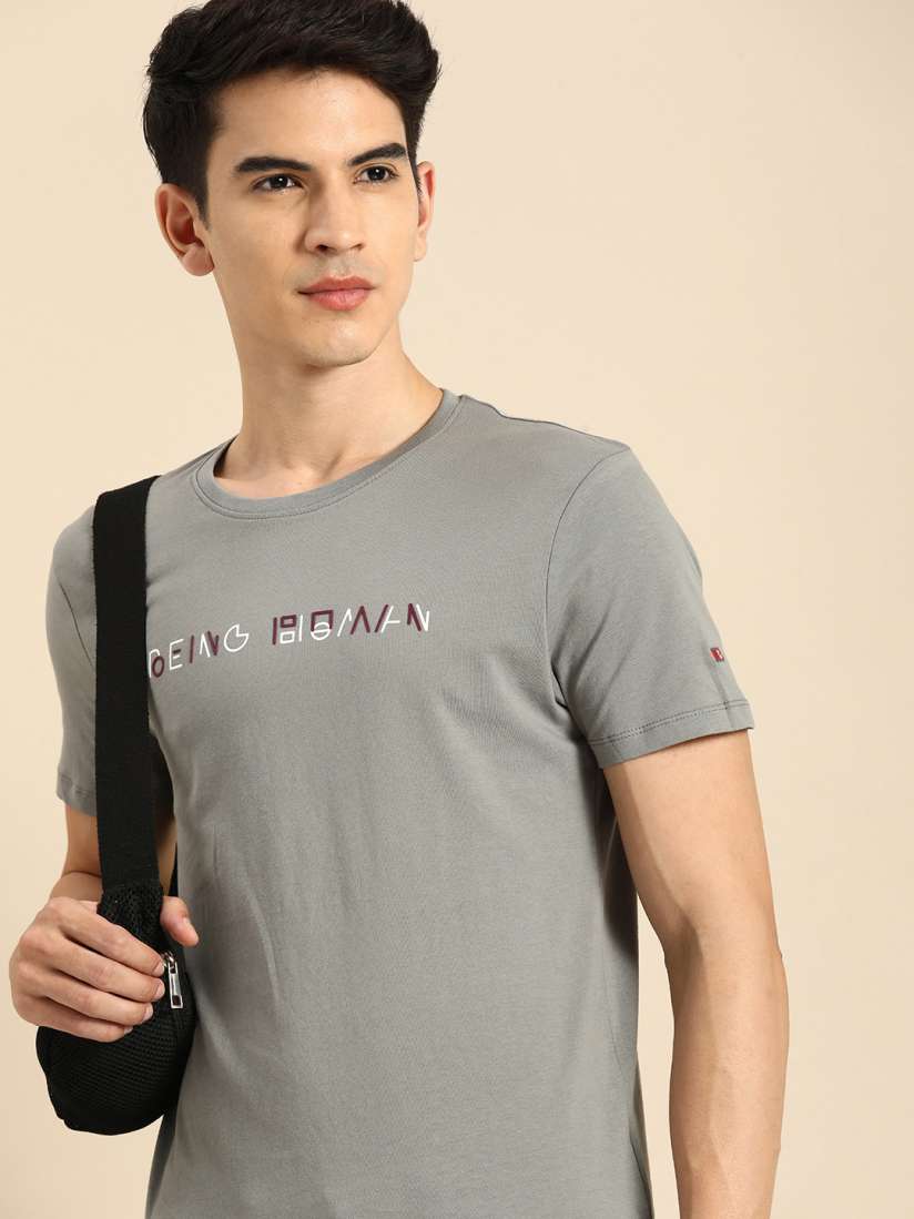 Buy Being Human Men Grey Brand Logo Pure Cotton T shirt Tshirts for Men 19262936 Myntra