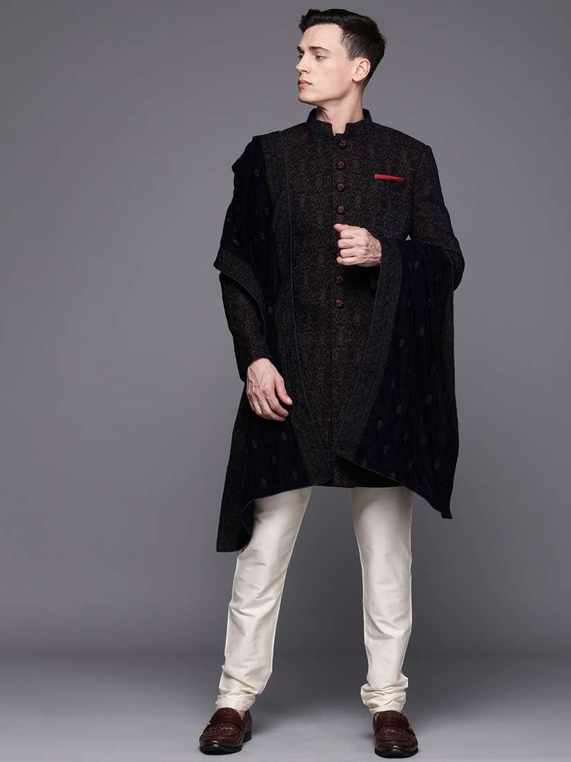 Manyavar black sherwani cheap