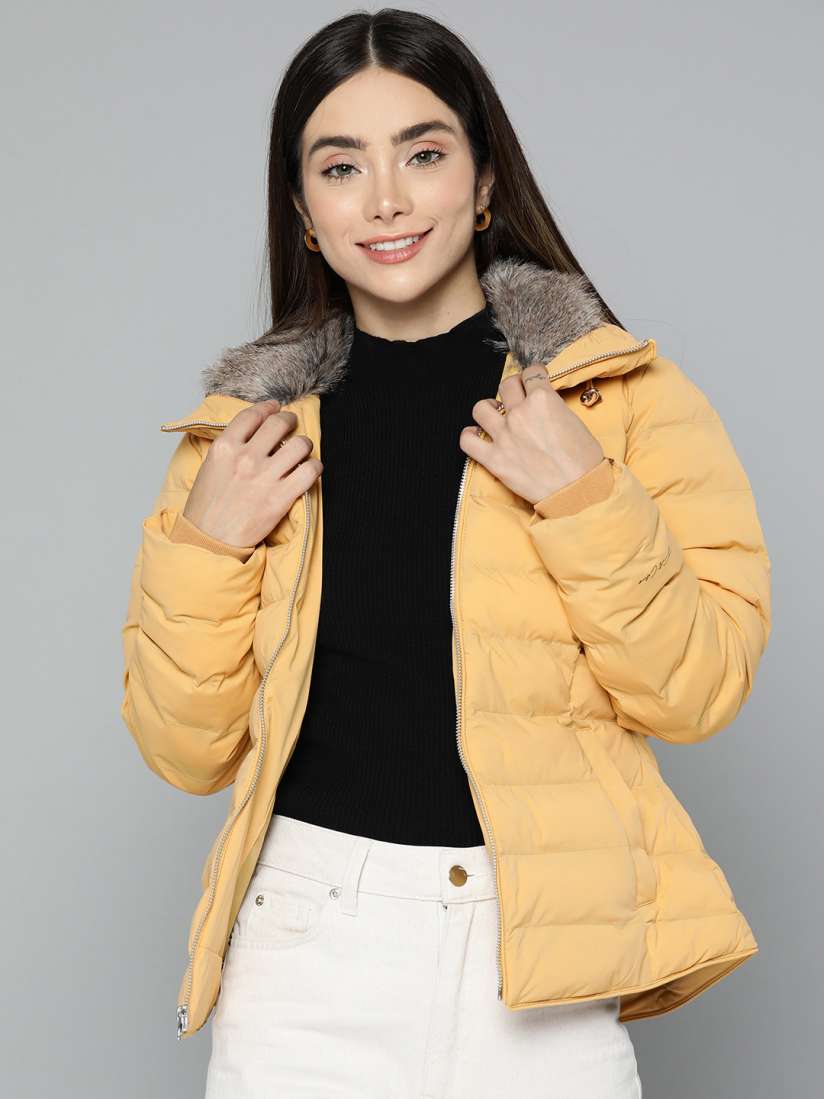 Mustard padded faux fur jacket top