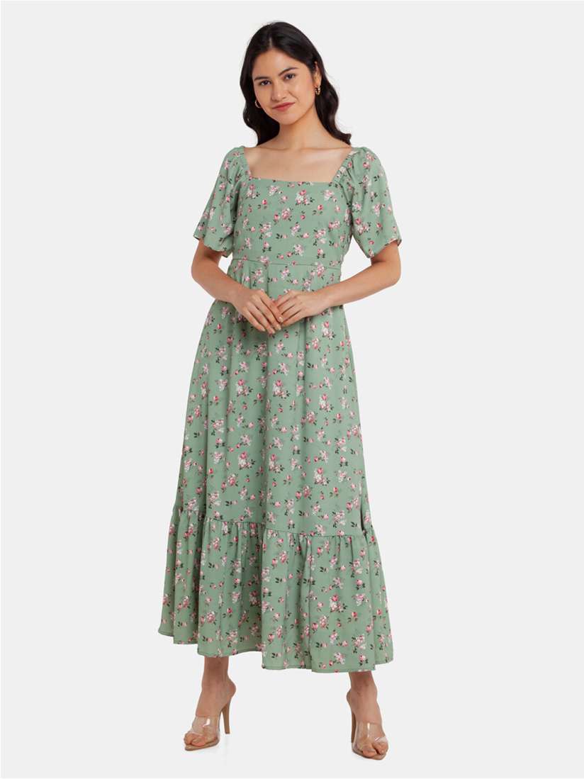 Buy Zink London Green Floral A Line Maxi Dress Dresses for Women 19265852 Myntra