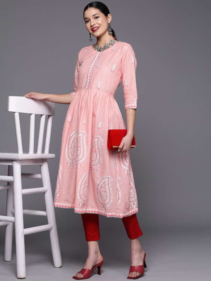 Buy Ahalyaa Women Pink Floral Printed Pure Cotton Anarkali Kurta Kurtas for Women 19266226 Myntra