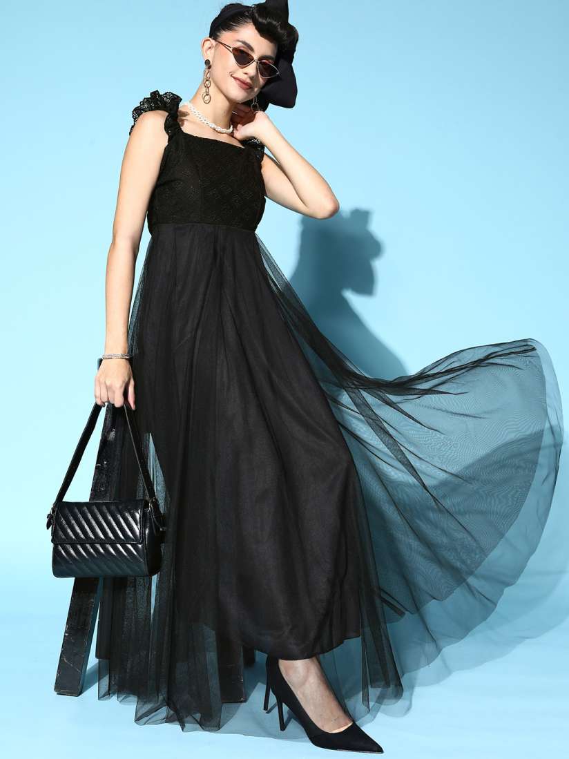 Buy U F Women Classy Black Solid Elevated Gown Dress Dresses for Women 19267934 Myntra
