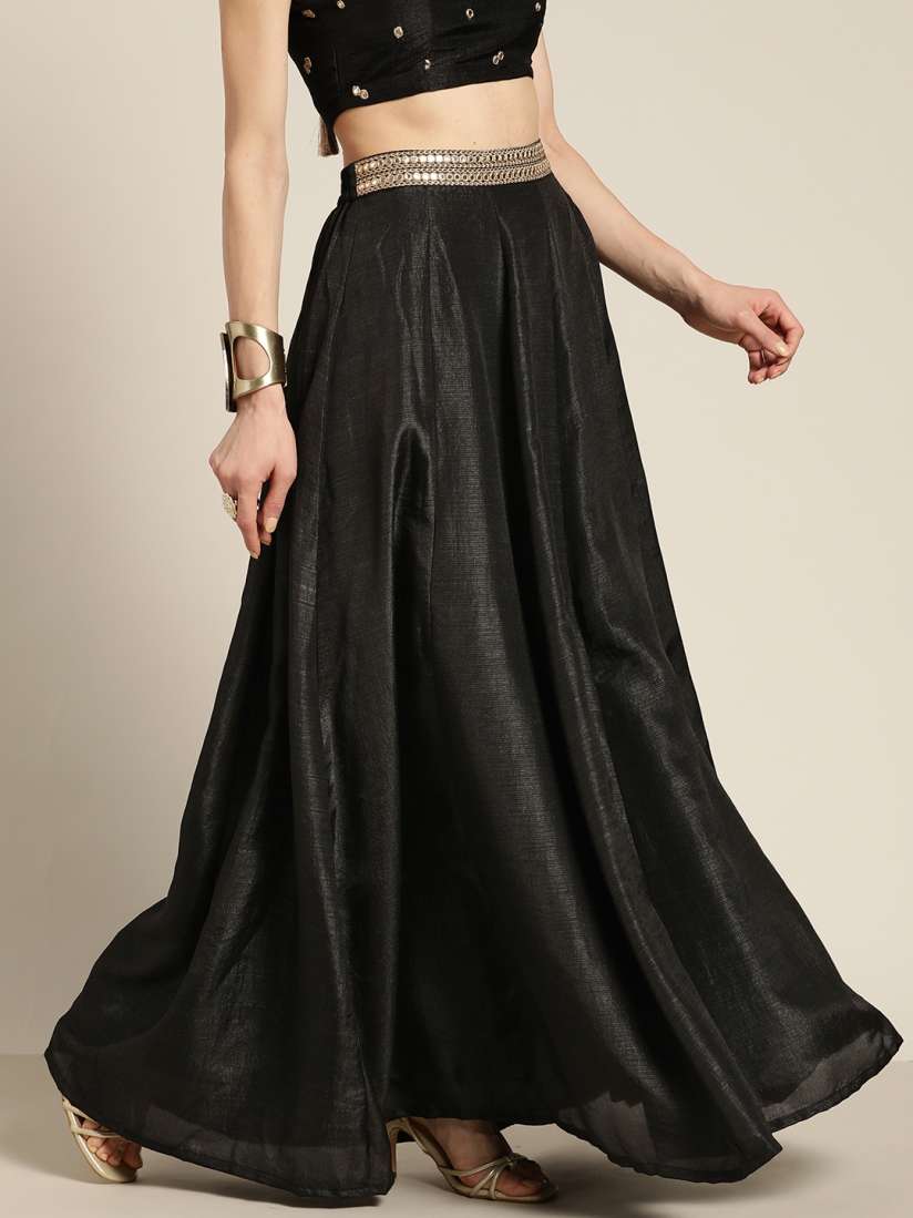 Buy Shae by SASSAFRAS Black Mirror Work Embroidered Flared Anarkali Skirt Skirts for Women 19268042 Myntra