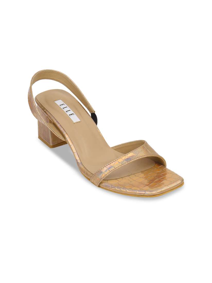 Buy ELLE Gold Toned Textured Block Sandals 2 Inch Heels Heels for Women 19270736 Myntra