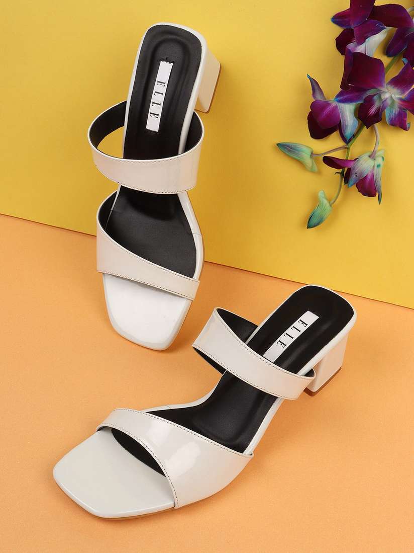 ELLE White Block Sandals Inch Heels