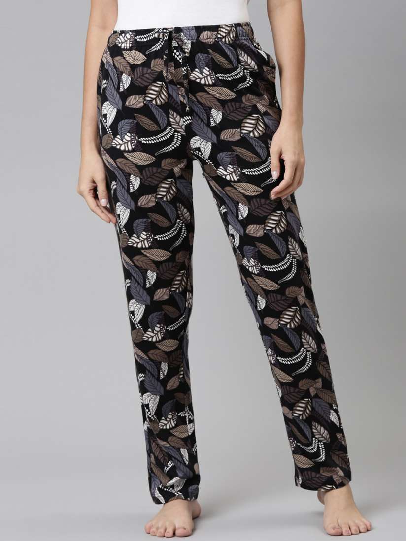 Buy Go Colors Women Black Grey Printed Cotton Lounge Pants Lounge Pants for Women 19279888 Myntra