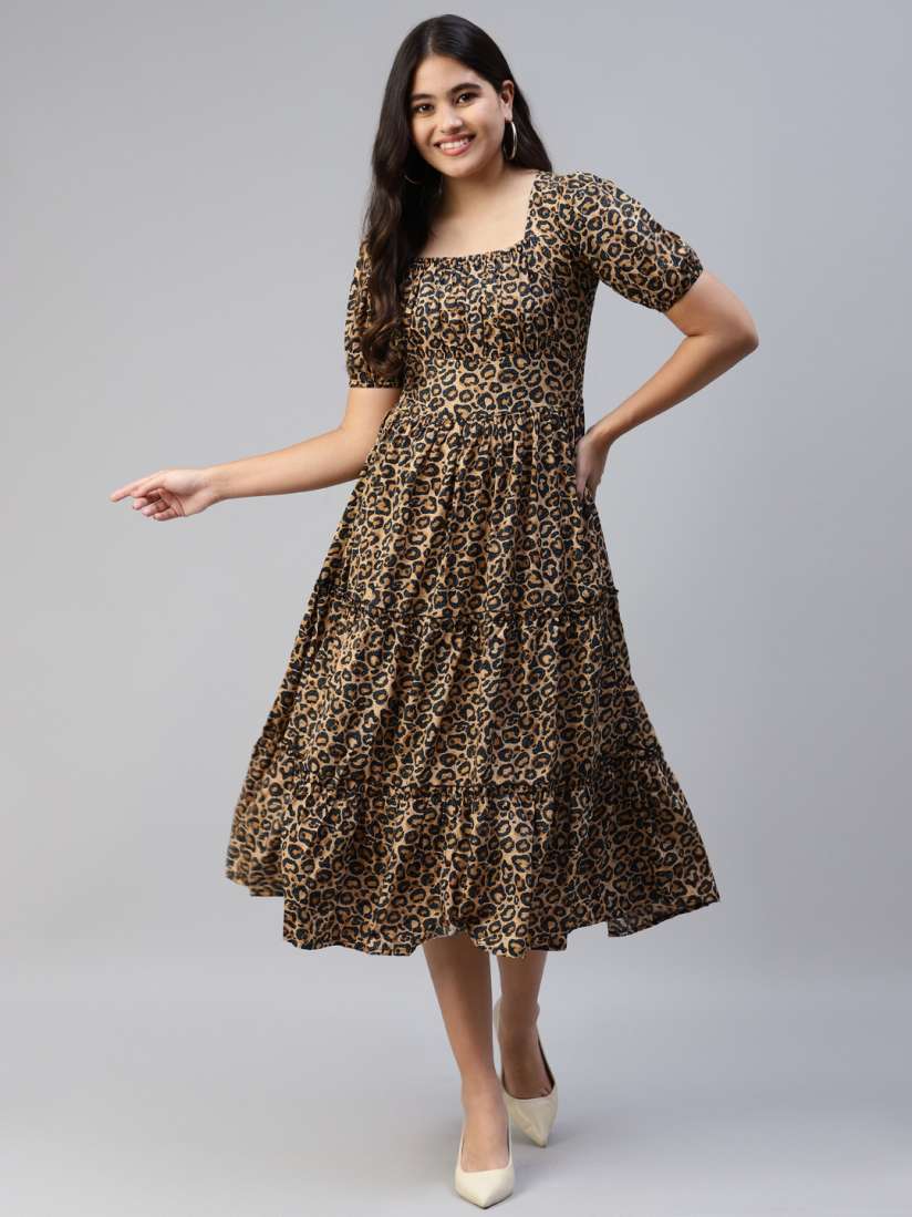 Buy plusS Women Beige Animal Midi Dress Dresses for Women 19291316 Myntra