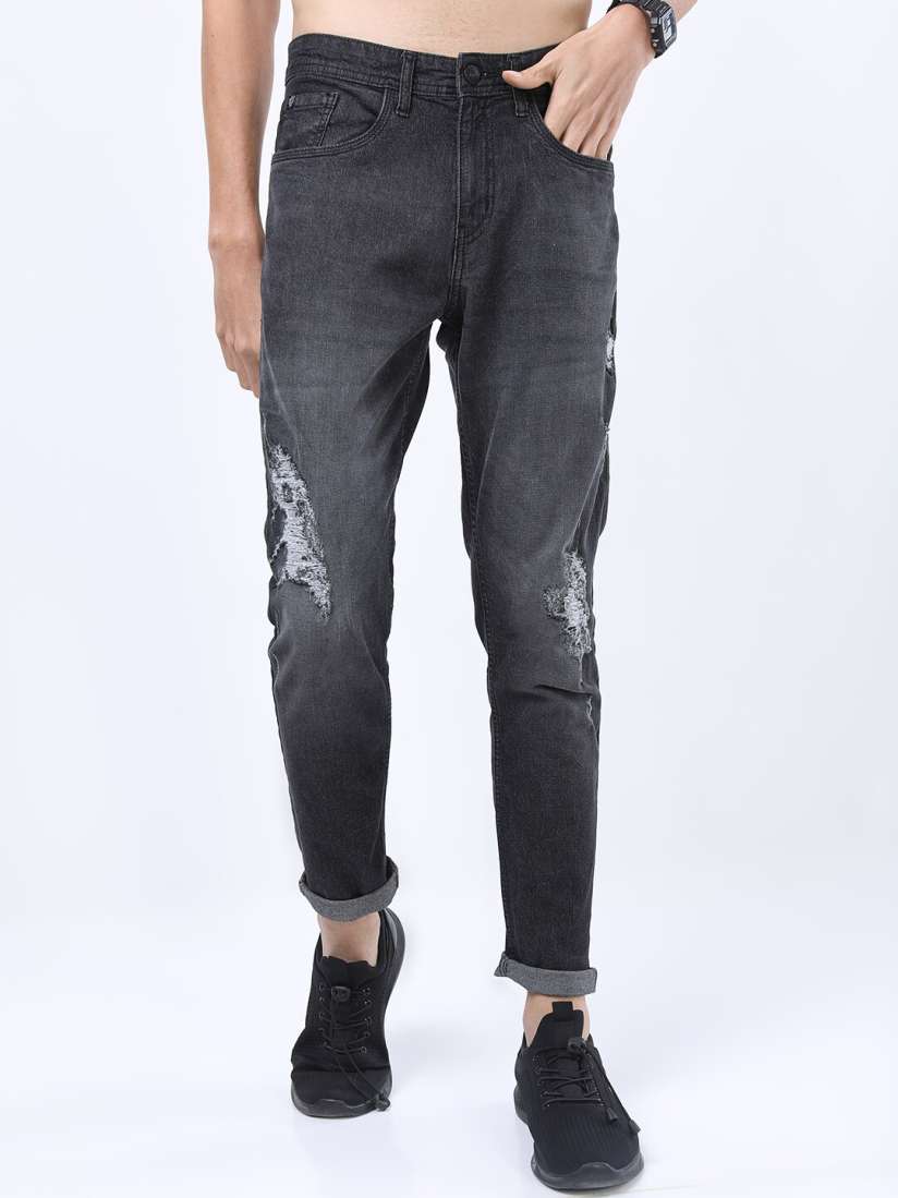 Buy LOCOMOTIVE Men Charcoal Tapered Fit Highly Distressed Light Fade Ripped Stretchable Jeans Jeans for Men 19292068 Myntra