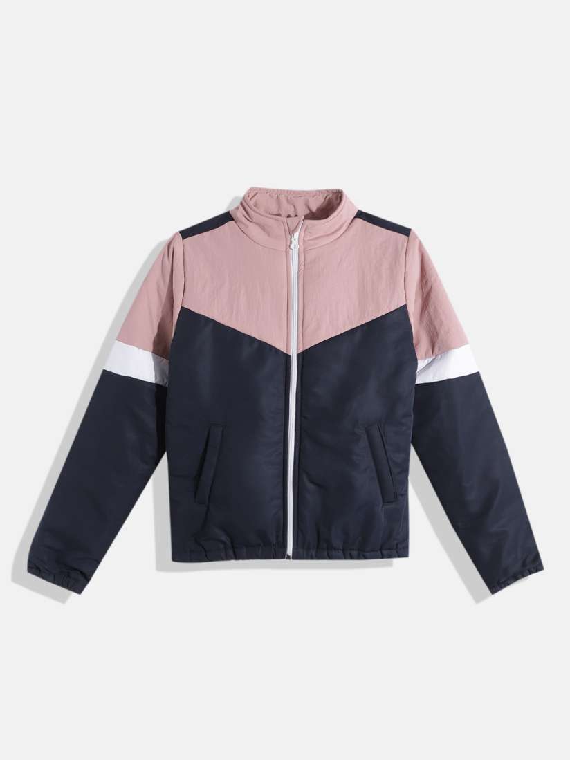 Buy M H Juniors Girls Navy Blue Pink Colourblocked Padded Jacket Jackets for Girls 19292620 Myntra