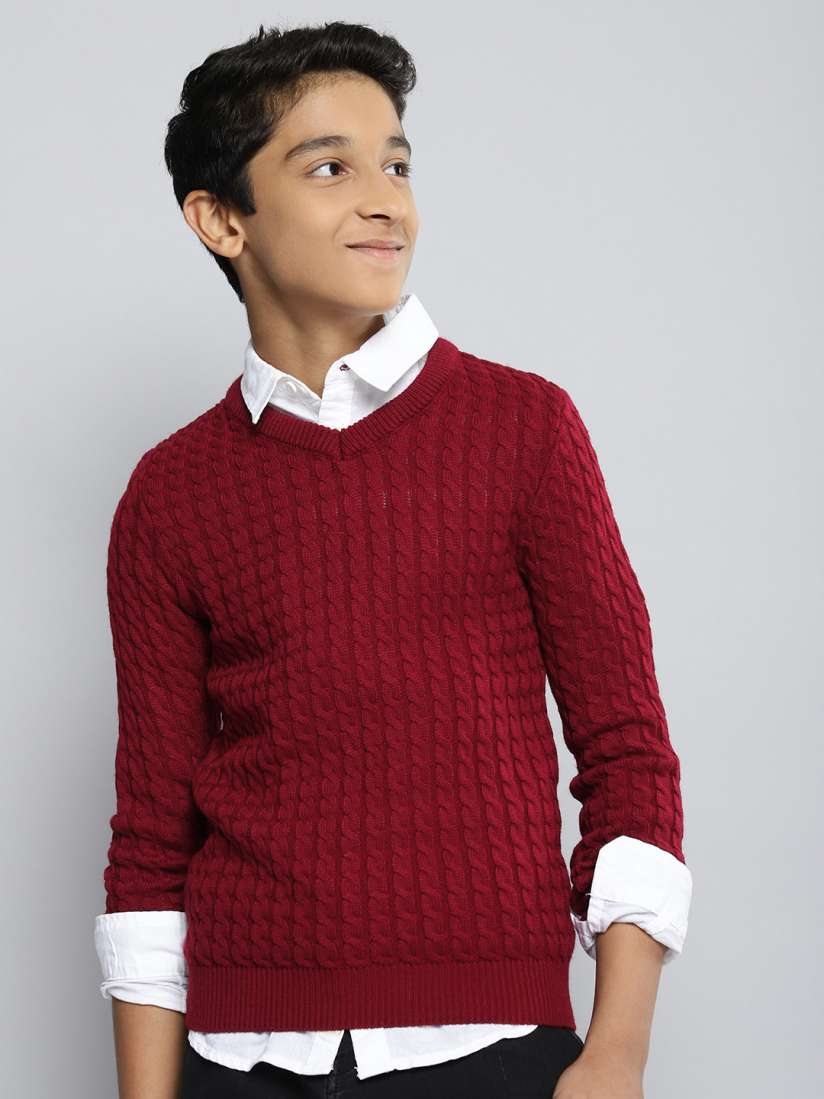 Buy M H Juniors Boys Maroon Solid Self Design Acrylic Pullover Sweaters for Boys 19292706 Myntra