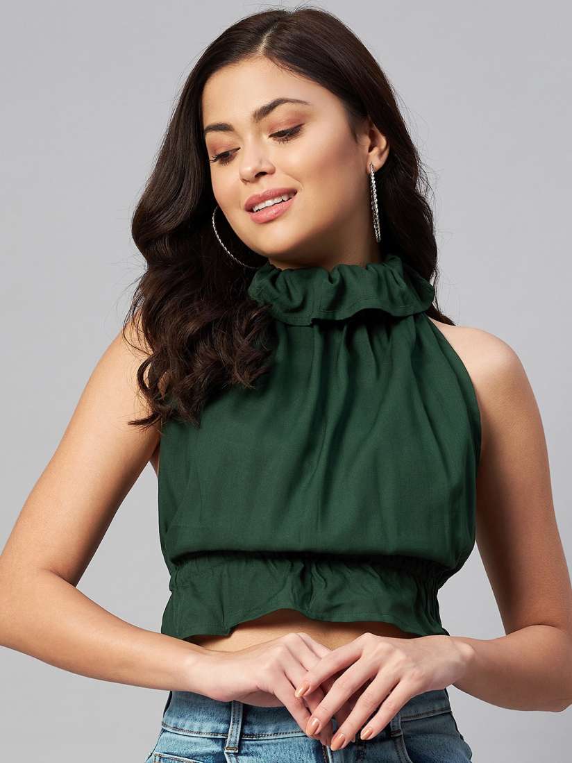 Buy MIRAVAN Green Cinched Waist Crop Backless Top Tops for Women 19296782 Myntra
