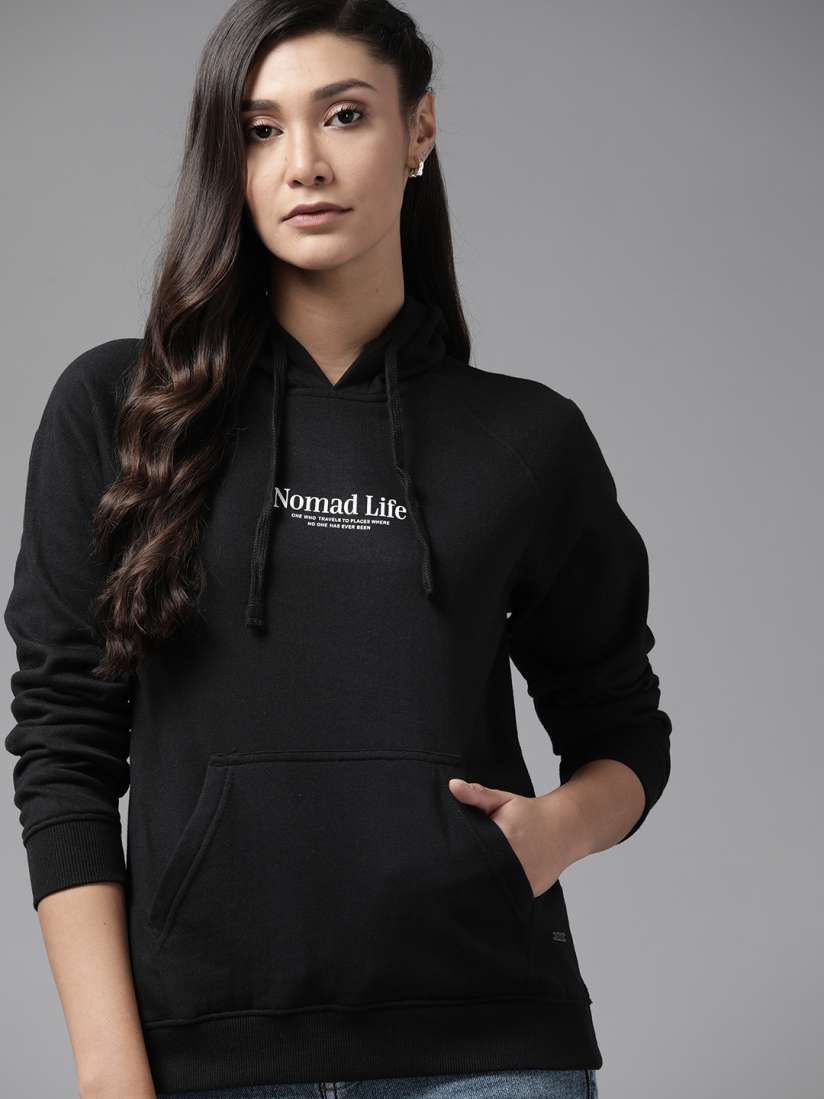 Buy Roadster Women Black Hooded Sweatshirt Sweatshirts for Women 19299224 Myntra