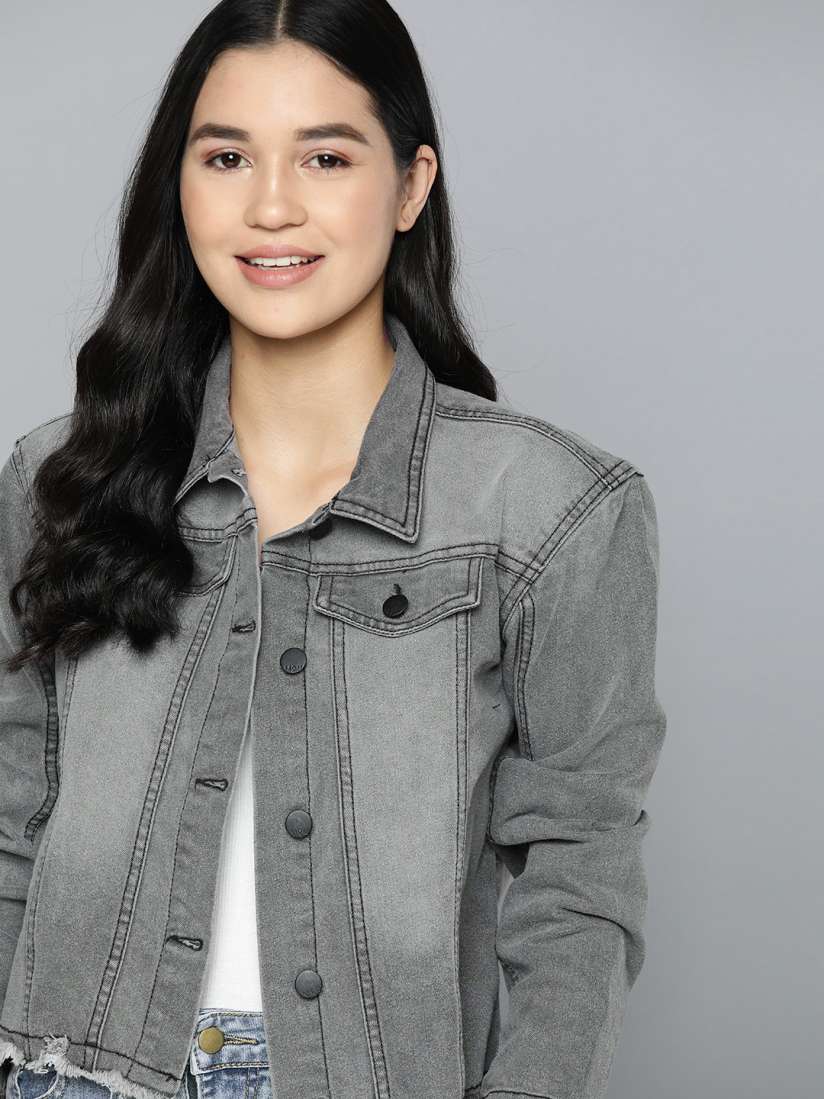 Myntra women denim jacket clearance