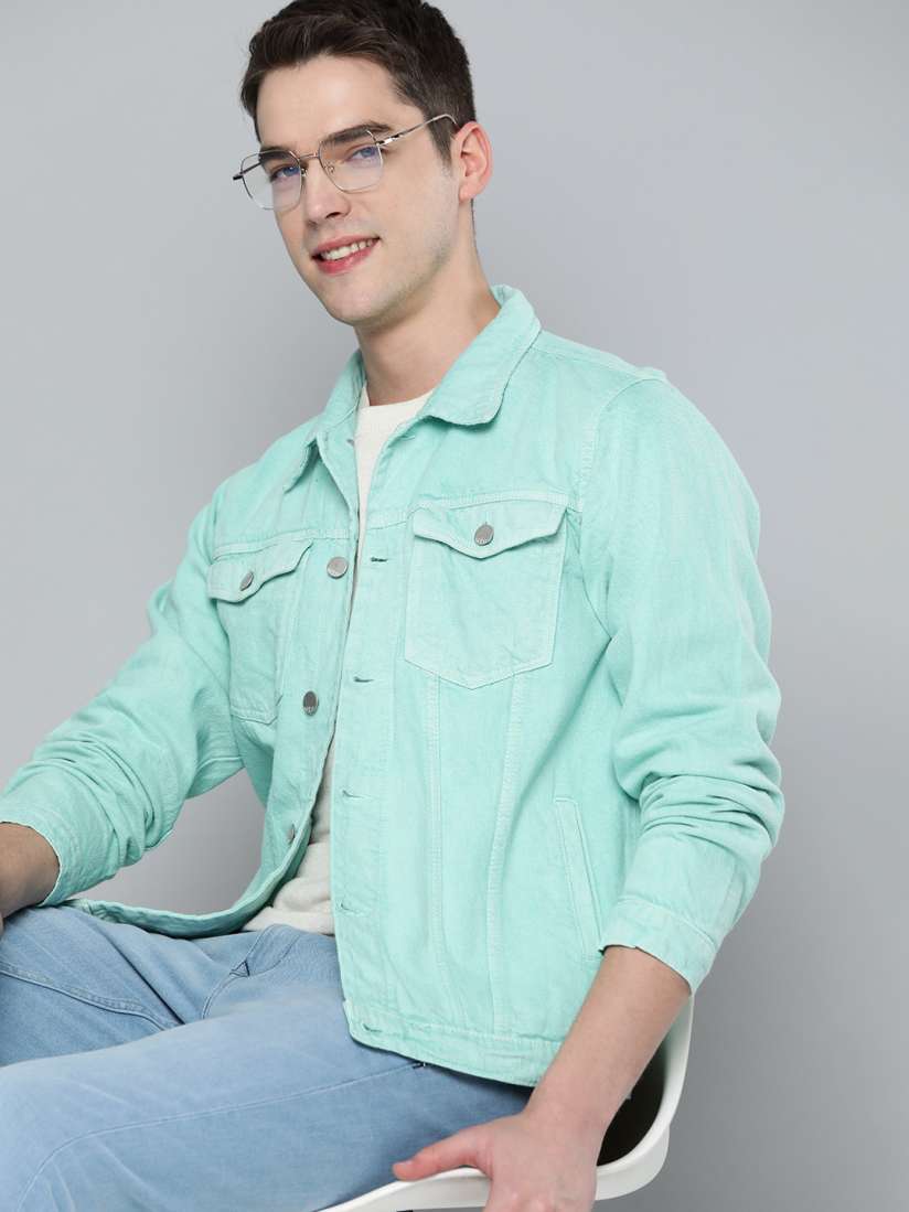 Buy Mast Harbour Men Sea Green Solid Pure Cotton Denim Jacket Jackets for Men 19307980 Myntra