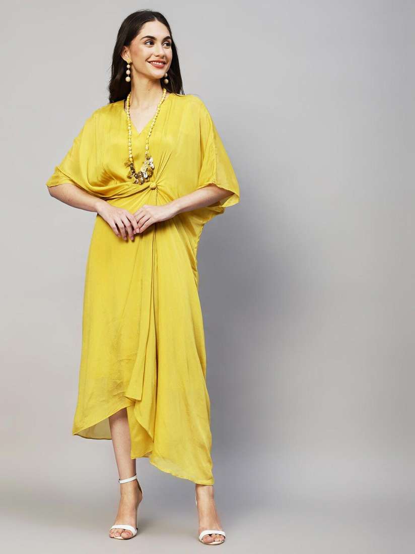 Mustard yellow chiffon maxi dress on sale