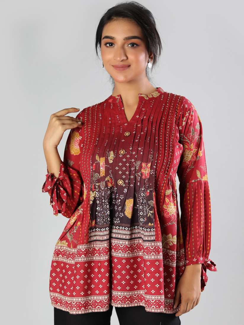 Buy taruni Maroon Floral Printed V Neck Modal Panelled Kurti Kurtis for Women 19308978 Myntra