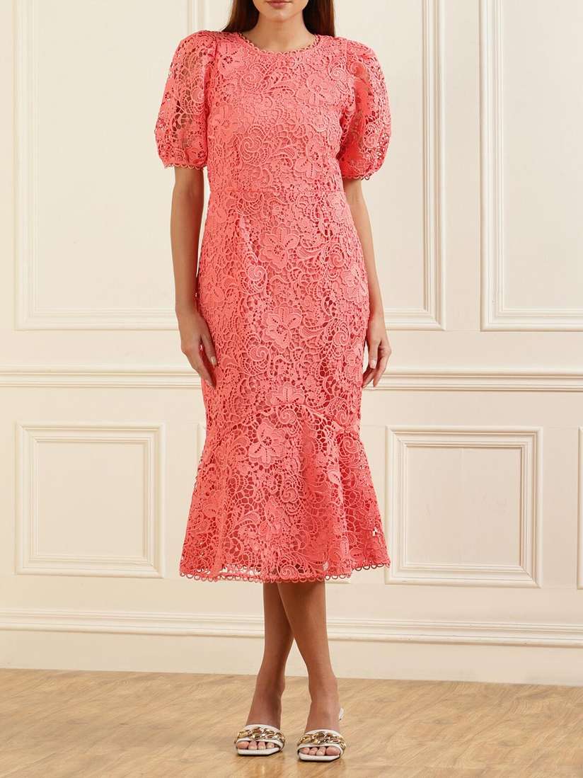 Pink Phase Eight Dresses With Sleeves Neon Pink Floral Pleated