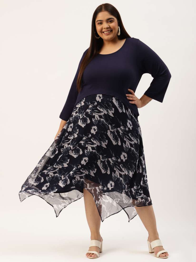 Navy blue and white dress plus size best sale