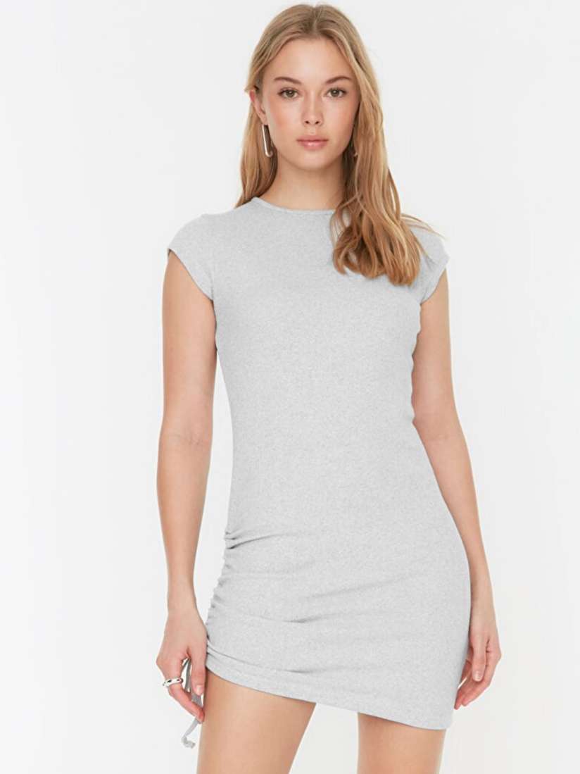 Buy Trendyol Women Grey Melange Ribbed Ruched Bodycon Dress Dresses for Women 19312538 Myntra