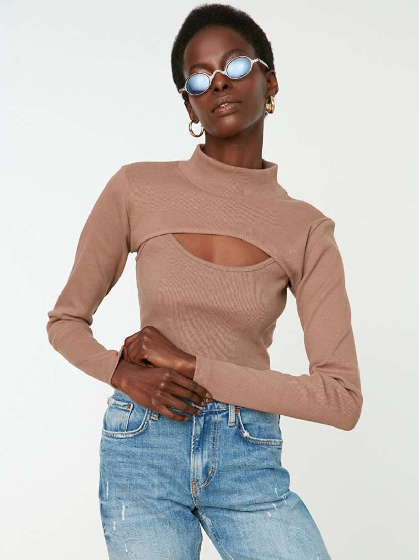 Buy Trendyol Dusty Pink Solid Cami Top with Cropped High Neck Arm Warmer Tops for Women 19313174 Myntra