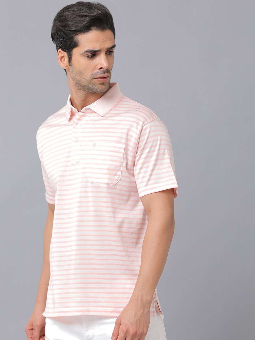 Buy Classic Polo Men Pink Striped Henley Neck T-shirt Tshirts