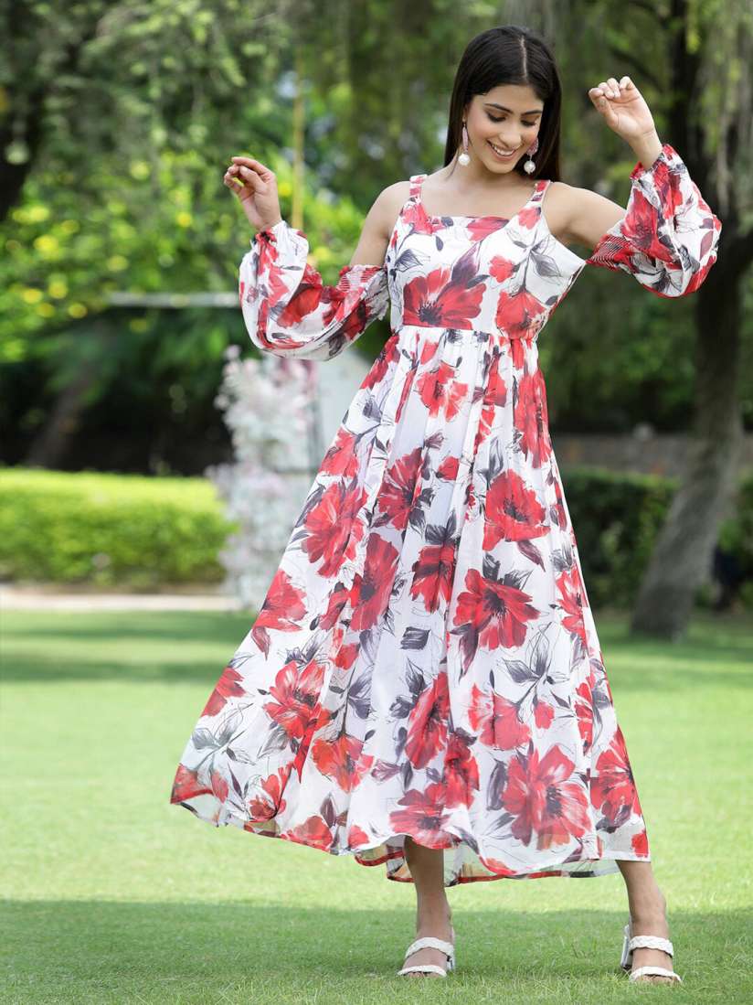 Buy Juniper White Floral Chiffon Ethnic Maxi Dress Ethnic Dresses for Women 19320238 Myntra