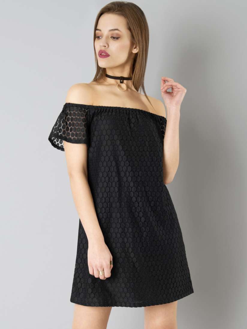 Buy FabAlley Women Black Self Design Bardot Dress Dresses for Women 1932066 Myntra
