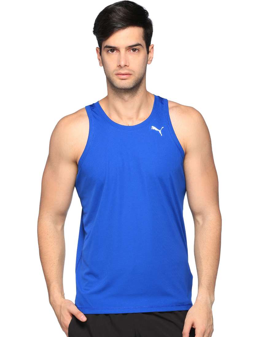 Crew Neck Puma Undershirts Buy Puma Men Blue Core-Run Singlet Solid Slim  Round Neck