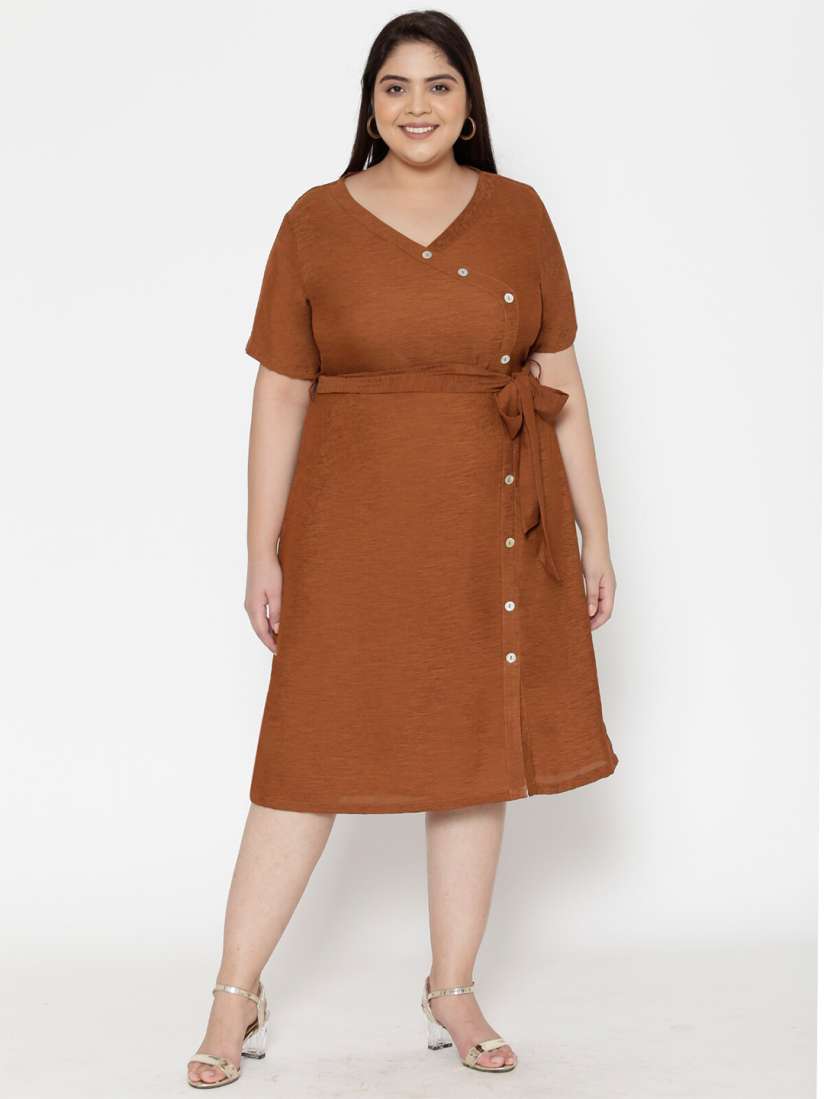Buy wild U Women Plus Size Brown Tie Up Midi Dress Dresses for Women 19333644 Myntra