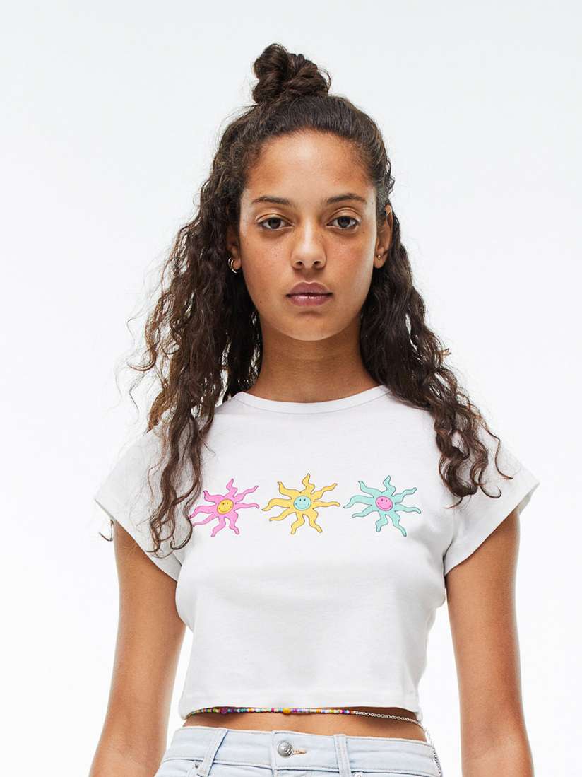 Buy H\u0026M White Print Crop Top - Tops for Women 19345462 | Myntra