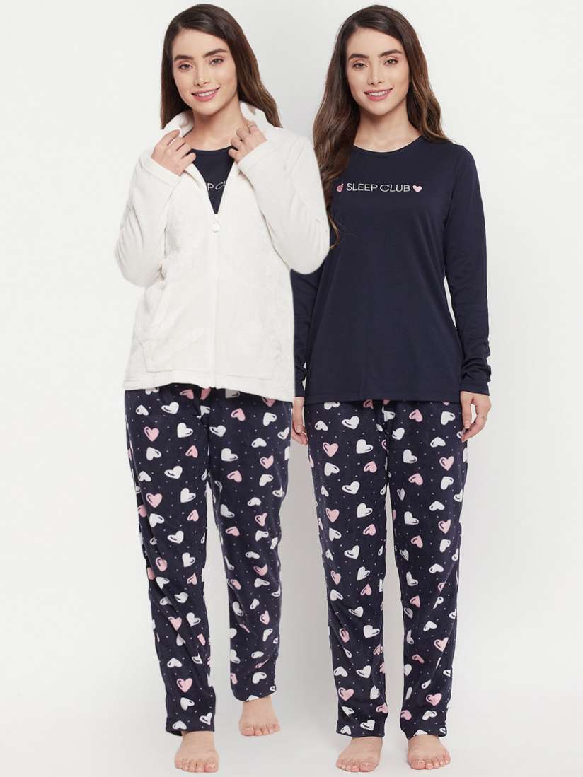 Buy MADAME M SECRET Women Off White Navy Blue Printed Night suit Night suits for Women 19346000 Myntra