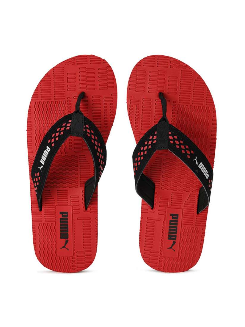 Puma red and black flip flops shop
