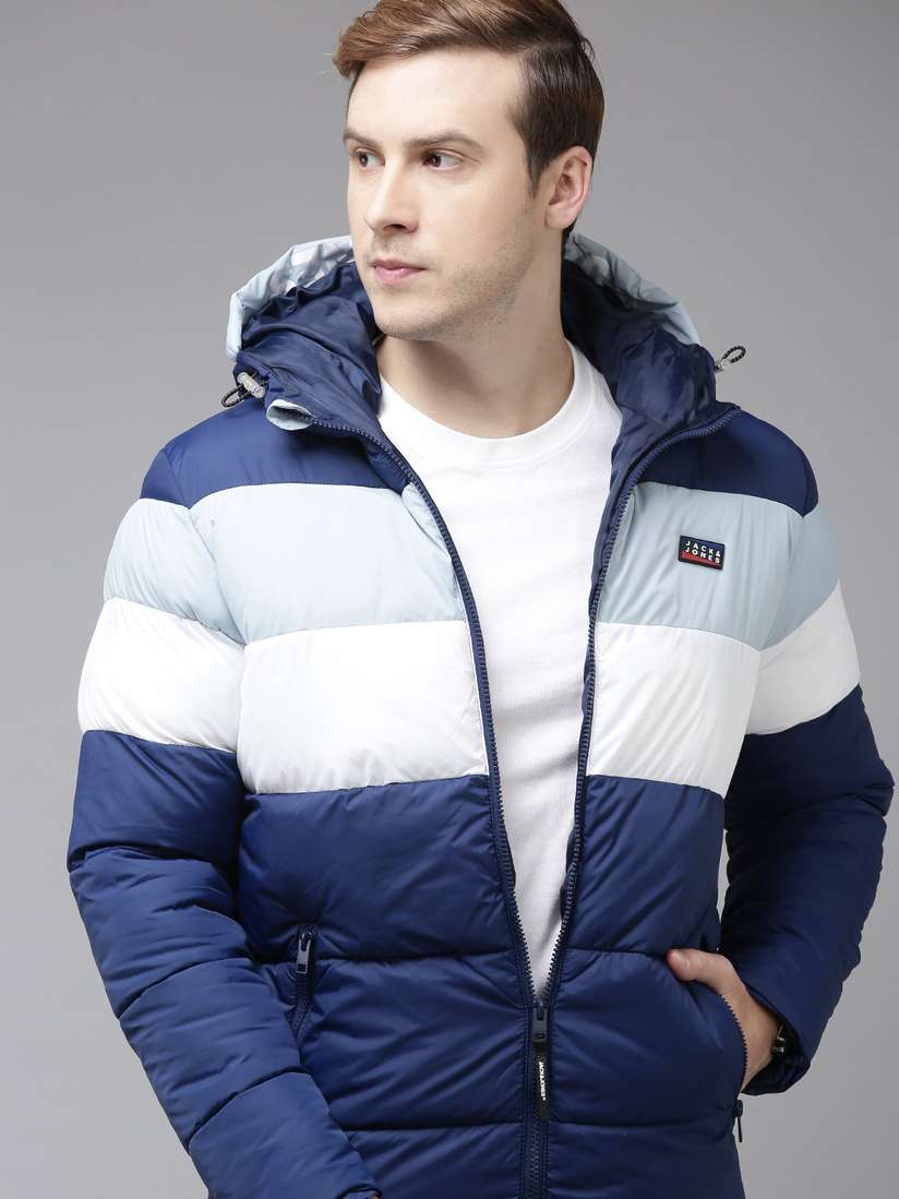 Buy Jack Jones Men Navy Blue White Colourblocked Puffer Jacket
