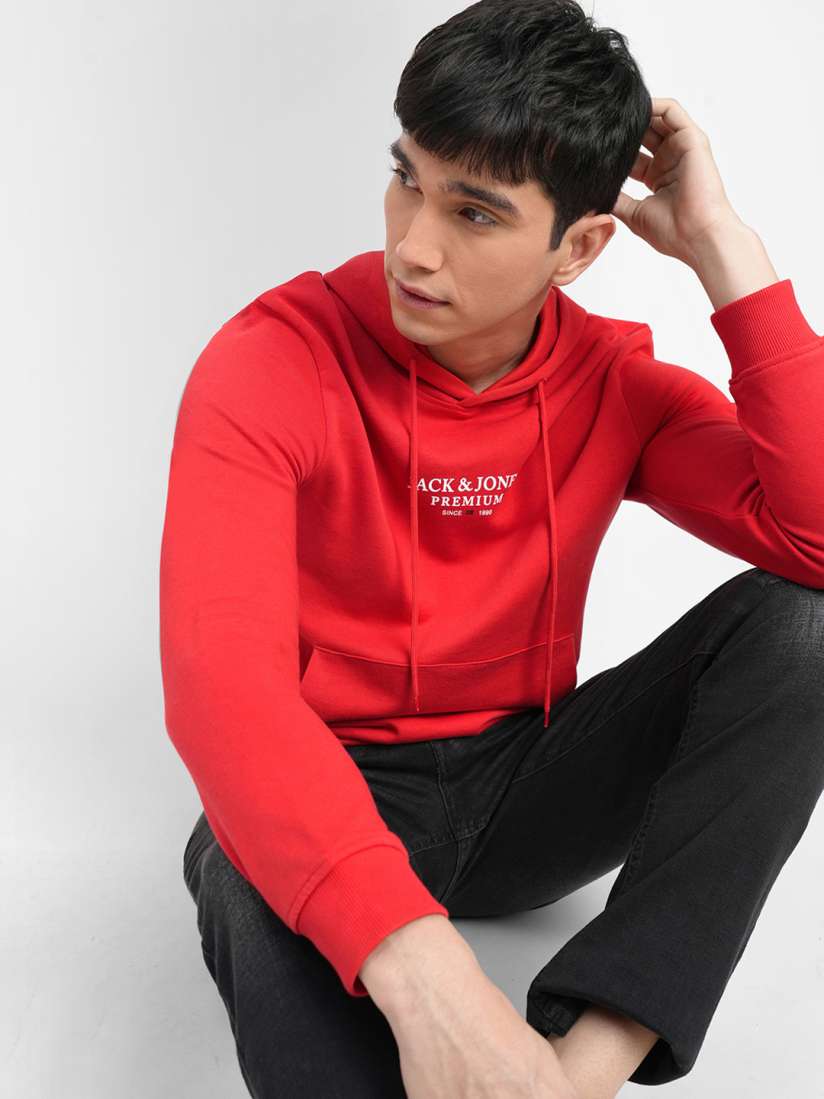 Buy Jack Jones Men Red Printed Hooded Sweatshirt Sweatshirts for Men 19348892 Myntra