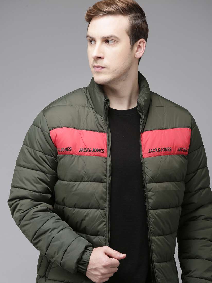 Buy Jack Jones Men Olive Green Solid Puffer Jacket With Minimal Brand Logo Print Detail Jackets for Men 19349288 Myntra