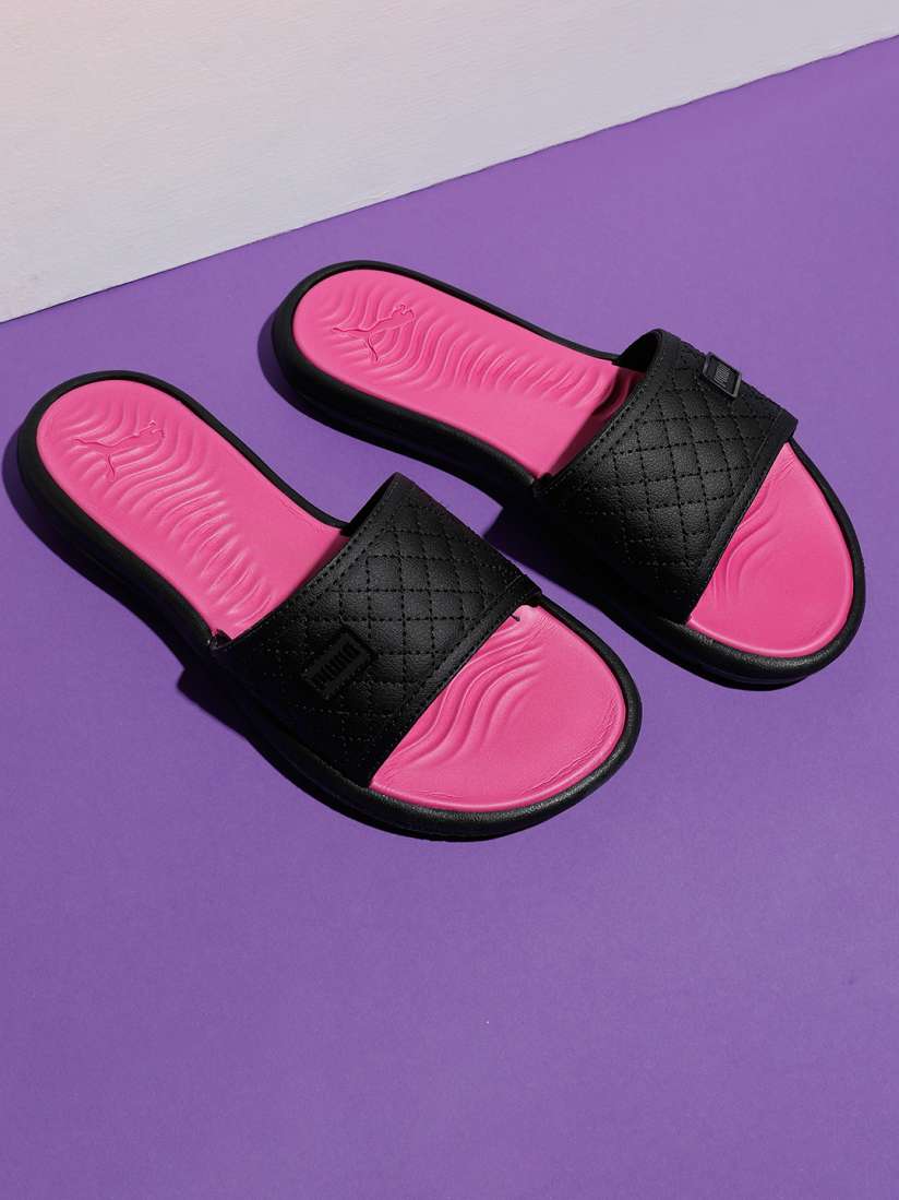 Buy Puma Women Black Fuchsia Solid Quilt Sliders Flip Flops for Women 19350176 Myntra