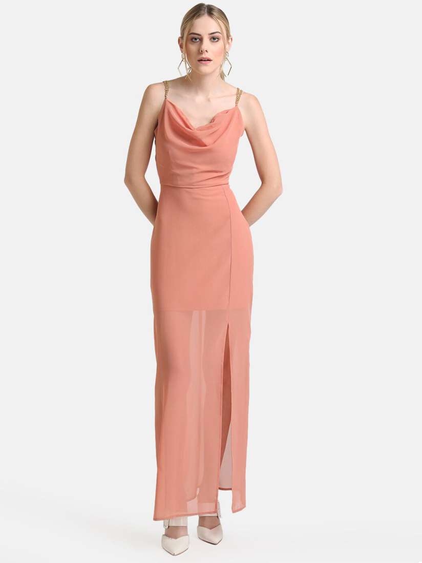 Buy Kazo Peach Coloured Georgette Party Maxi Dress Dresses for Women 19355800 Myntra