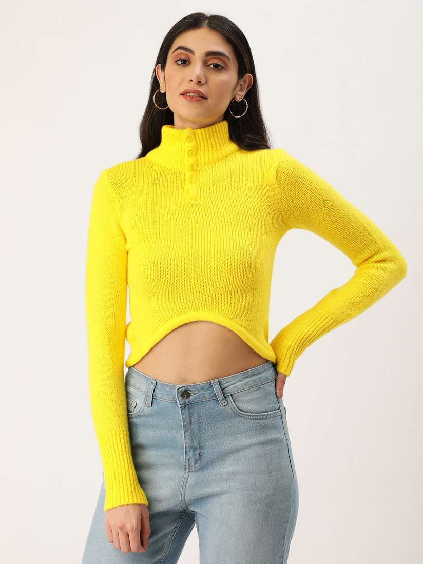 Yellow Turtleneck Sweater Women's Women Solid Bright Yellow