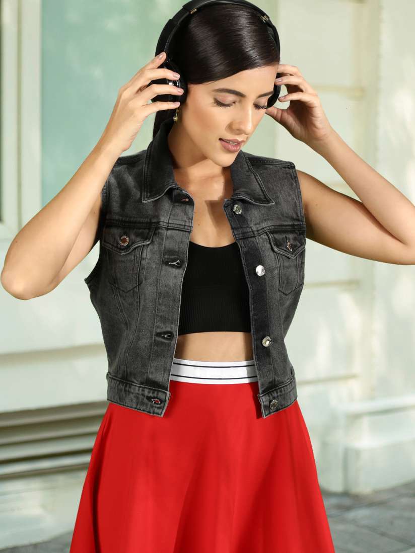 Cropped black denim jacket forever 21 shop