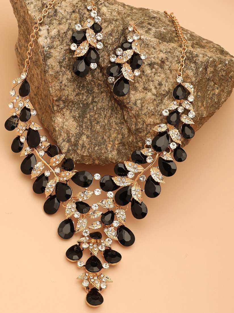 Buy SOHI Black Stone Studded Jewellery Set Jewellery Set for Women 19360688 Myntra
