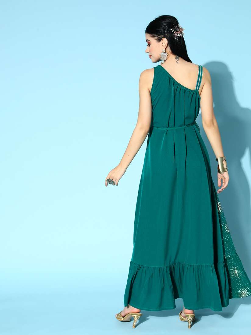Buy Janasya Women Gorgeous Green Abstract Elevated Gown Ethnic Dresses for Women 19363940 Myntra