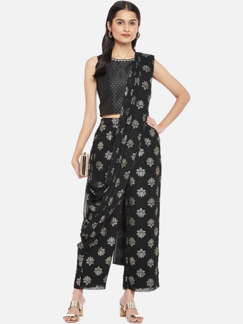 Buy AKKRITI BY PANTALOONS Women Black Ethnic Motifs Printed Kurti with Palazzos Kurta Sets for Women 19365206 Myntra