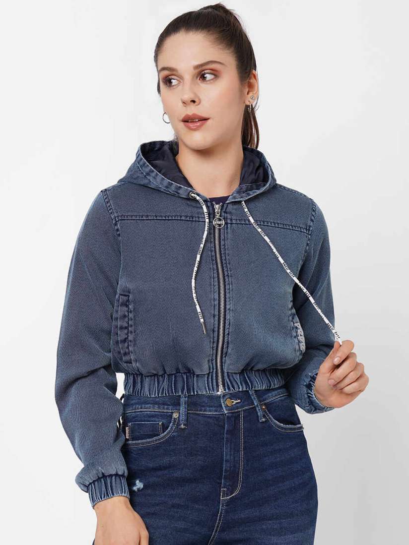 Buy Pepe Jeans Women Blue Crop Hooded Denim Jacket Jackets for Women 19373252 Myntra
