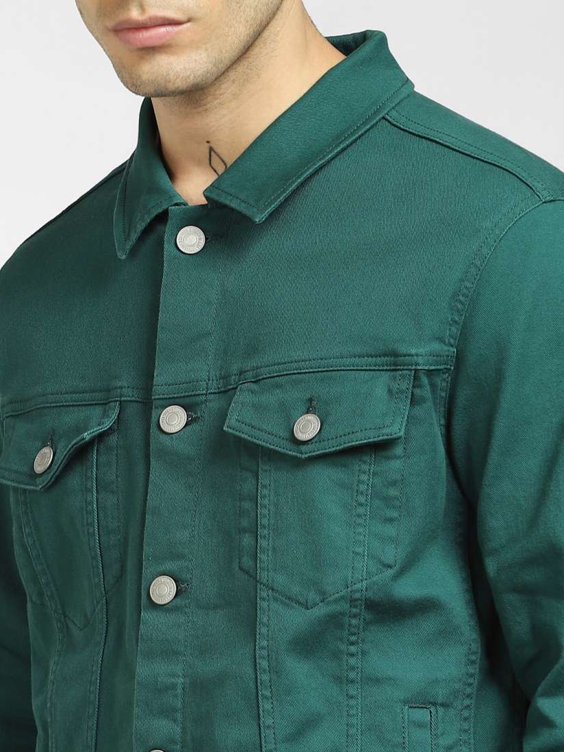 Buy Jack Jones Men Green Solid Washed Denim Jacket Jackets for Men 19376622 Myntra