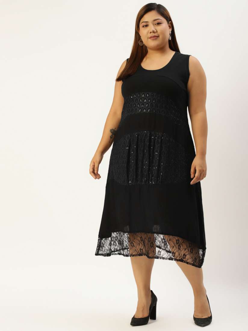 Buy theRebelinme Plus Size Women Black Sequined A Line Dress Dresses for Women 19382640 Myntra