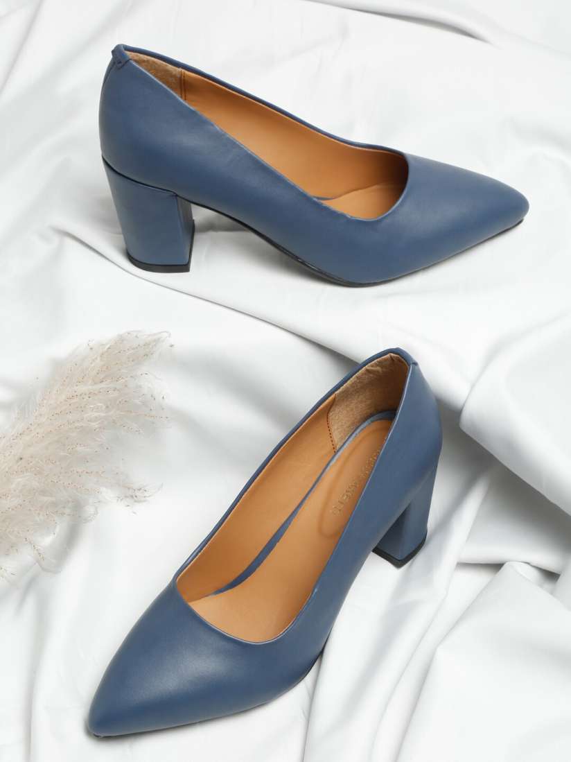 Navy block heel pumps top