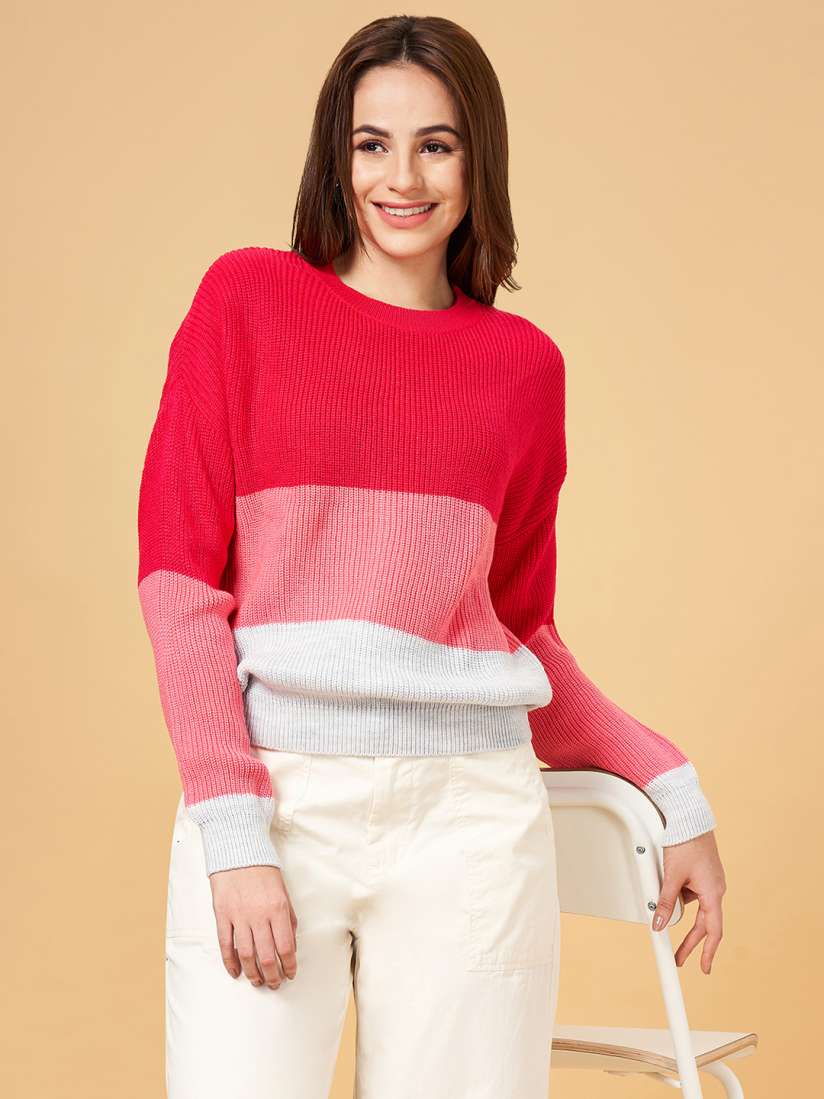 Buy Honey by Pantaloons Women Pink White Colourblocked Pullover Sweater Sweaters for Women 19386226 Myntra