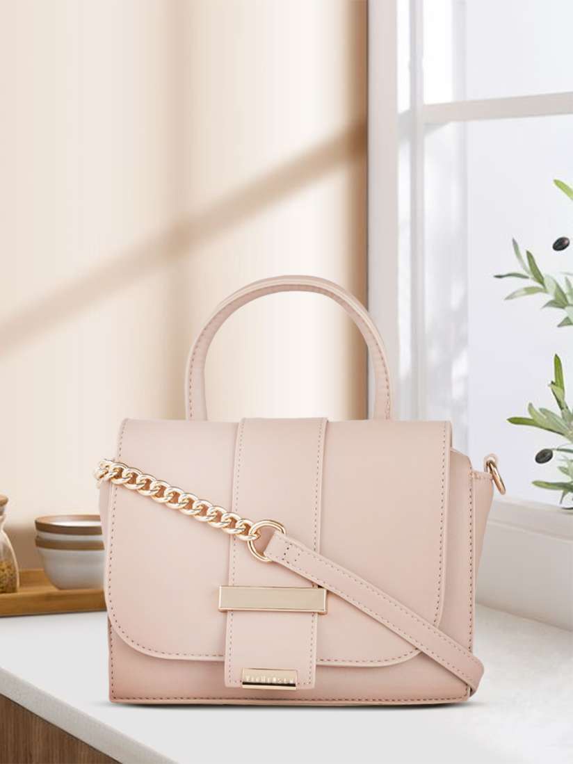 Buy Van Heusen Nude Pink Solid PU Regular Structured Satchel Style Handbag with Buckle Detail Handbags for Women 19388182 Myntra
